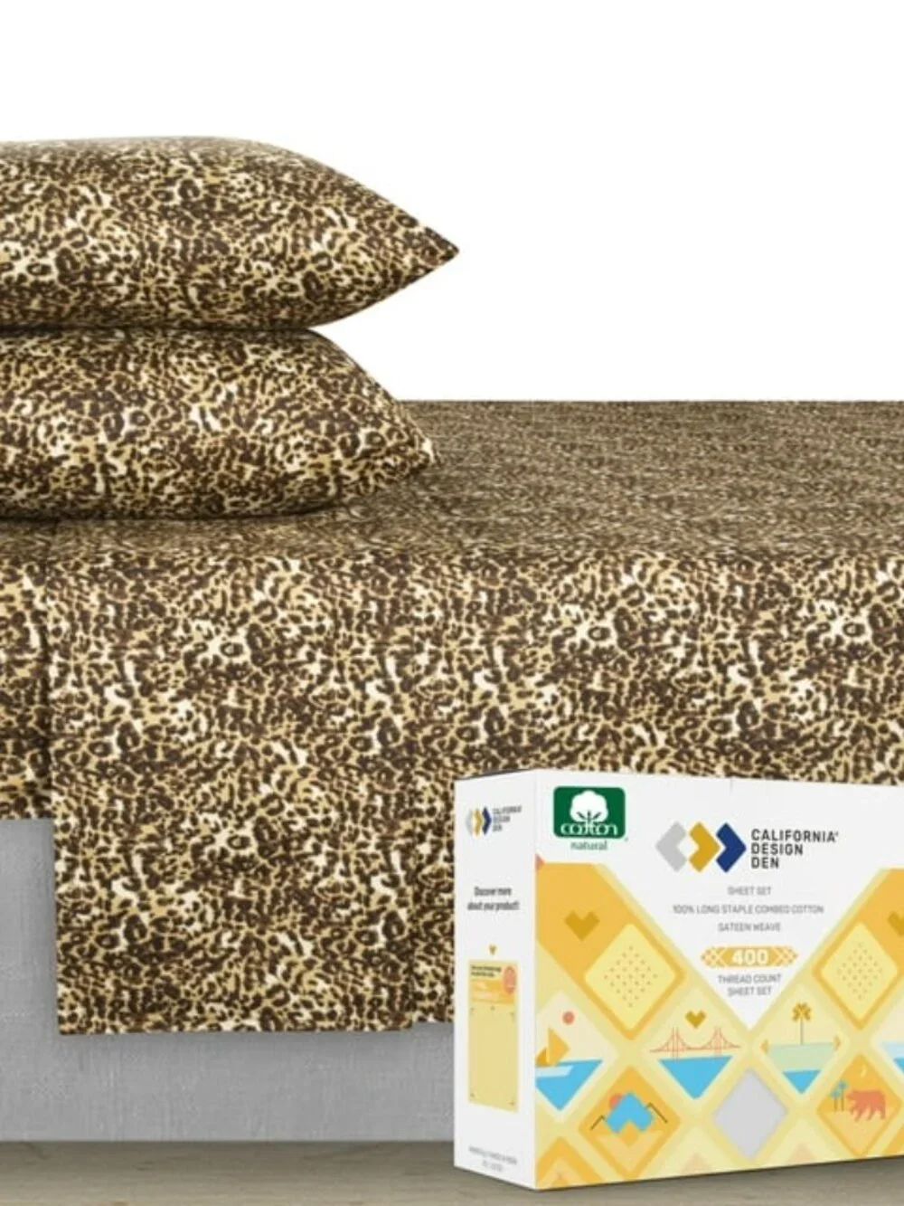 BNIB California Design Den Full 400 Cotton Count Leopard Sheet Set DISCONTINUED